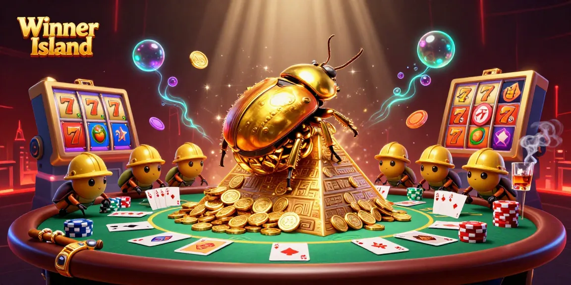 Engage with Winner Island's casino adventure featuring colorful poker elements and dynamic 3D characters.