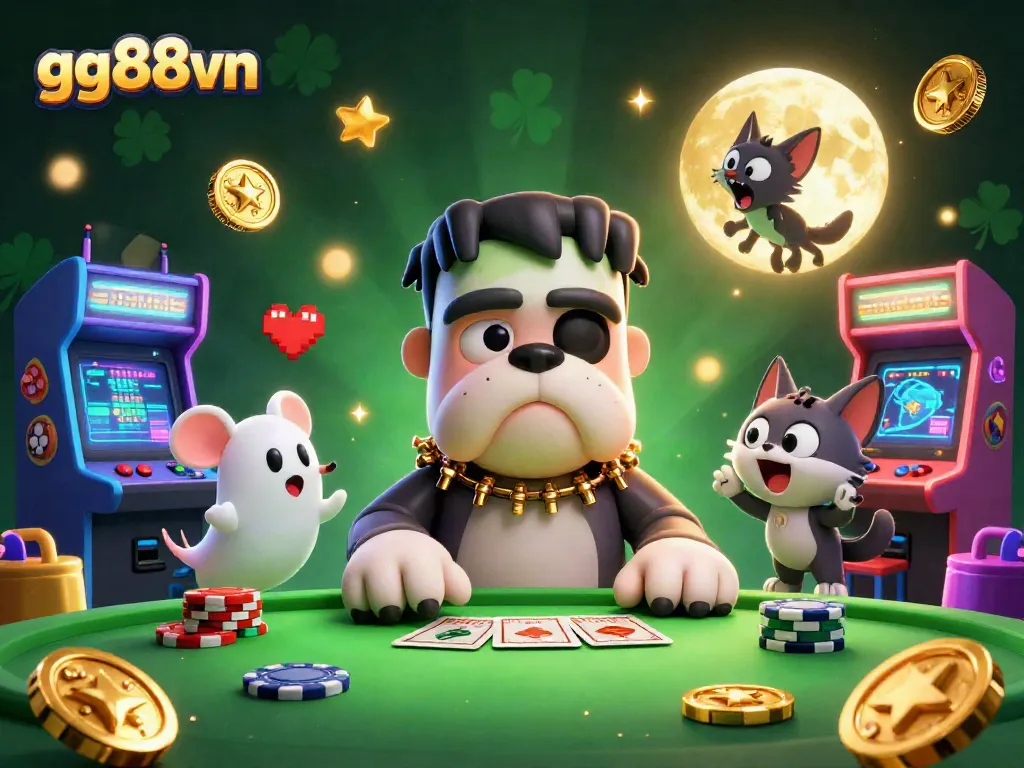 Engage with gg88vn's thrilling world of casino gaming featuring a colorful 3D illustration.