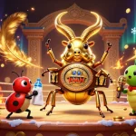 Engage in thrilling hubet gaming with a vibrant scene featuring a golden stag beetle boxing champion.