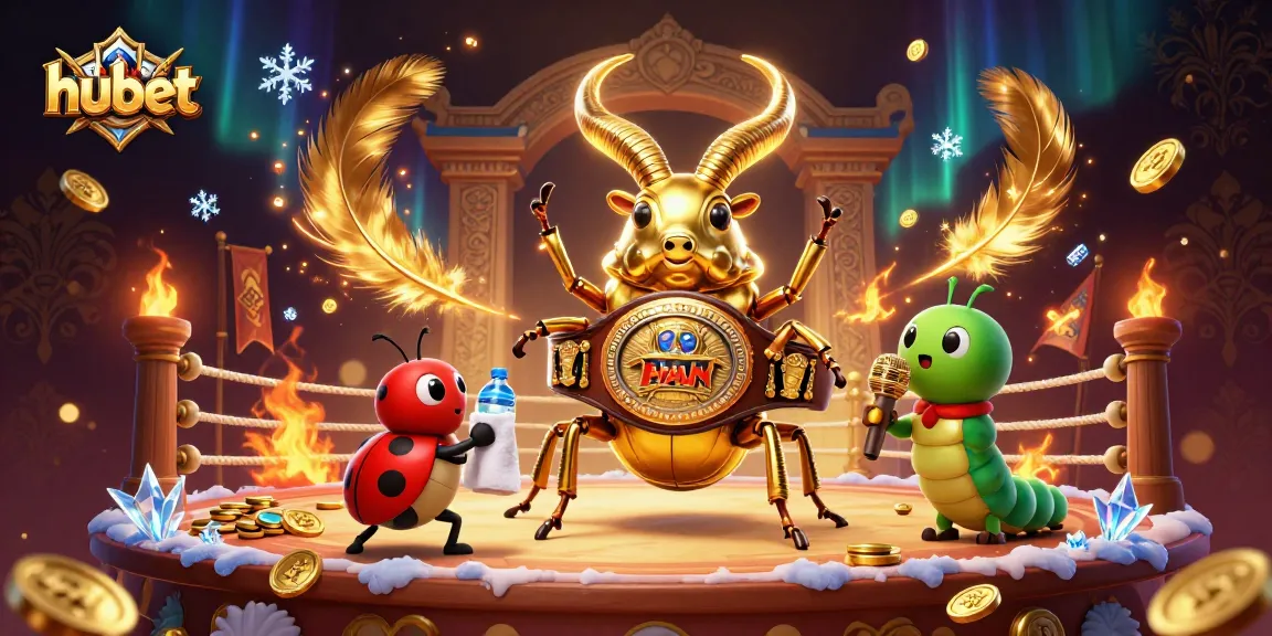 Engage in thrilling hubet gaming with a vibrant scene featuring a golden stag beetle boxing champion.