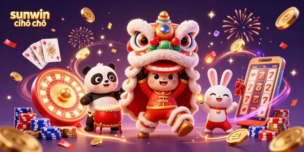 Experience exhilarating moments at sunwin chính chủ with vibrant lion dance casino celebration illustration.